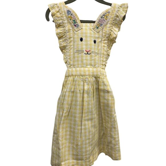 Mini Boden Yellow Bunny Bunny Embroidered Gingham Pinafore Dress Size 7-8 yr - Picture 3 of 5